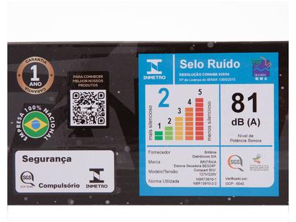 Imagem de Escova Secadora Britânia BES24P Compact Bivolt - 1300W 2 Velocidades Turmalina com Íons