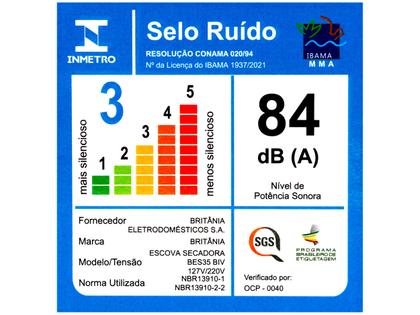 Imagem de Escova Secadora Britânia BES35 1300W 2 Velocidades 3 Níveis de Temperatura Tourmaline Íon