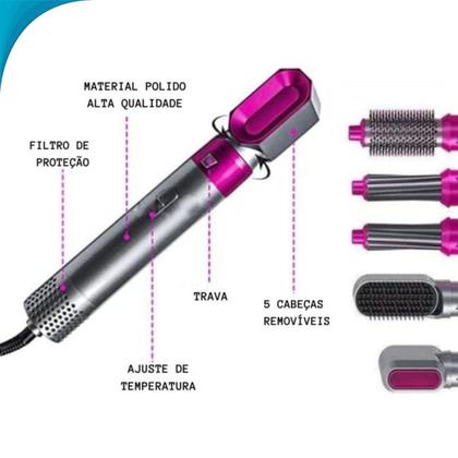 Imagem de Escova Secadora E Modeladora 5 Em 1 Perfeita Para Secar Alisar E Dar Brilho Aos Cabelos Com Design Ergonômico Entrega Rá