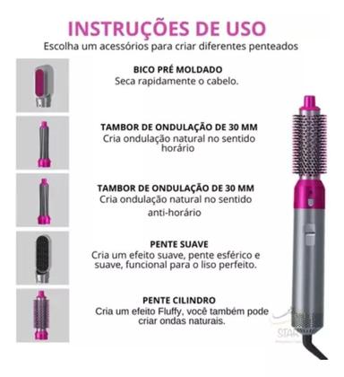 Imagem de Escova Secadora Estilizada: 5 em 1 Secador Alisador Modelador Potente 220V