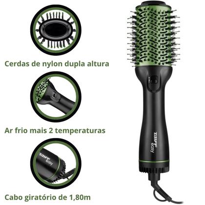 Imagem de Escova Secadora Modeladora Volumizadora Taiff Easy Green 220V Elétrica Potente Multifuncional