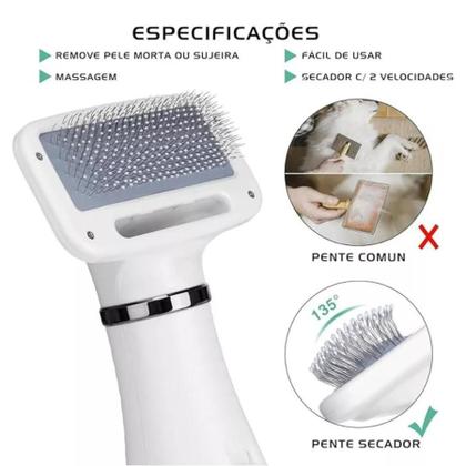 Imagem de Escova Secadora Pet para Cachorros e Gatos, Seca e Remove Pelos 110V