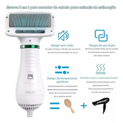 Imagem de Escova Secadora Pet para Cachorros e Gatos, Seca e Remove Pelos 110V