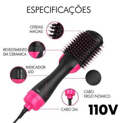 Imagem de Escova Secadora Profissional Seca Alisa E Modela Cabelo Com Cabo