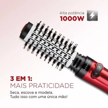 Imagem de Escova Secadora Rotativa Mondial ER-11 Red Infinity Keratin 3 em 1 1000W Cabo 360 Vermelha - 220V