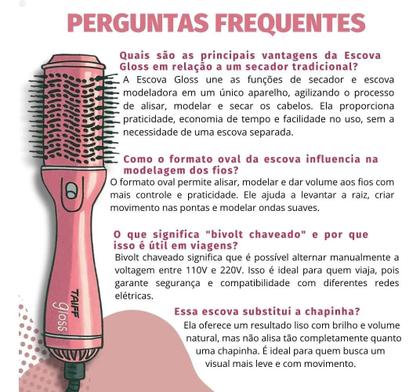 Imagem de Escova Secadora Taiff Gloss Rose 1200W, 3 Níveis de Velocidade e Temperatura 180ºc Bivolt