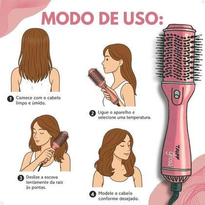 Imagem de Escova Secadora Taiff Gloss Rose 1200W, 3 Níveis de Velocidade e Temperatura 180ºc Bivolt