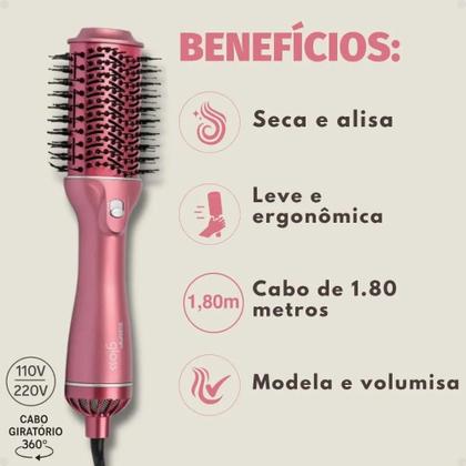 Imagem de Escova Secadora Taiff Gloss Rose 1200W, 3 Níveis de Velocidade e Temperatura 180ºc Bivolt