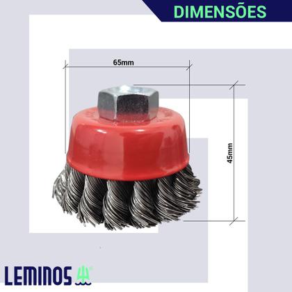 Imagem de Escova Tipo Copo Rosca Rotativa De Aço Para Furadeira Lixadeira 65mm M14