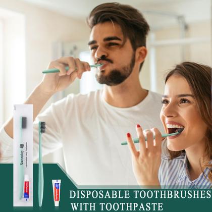 Imagem de Escovas de dentes descartáveis Xuezoioy com pasta de dente, pacote com 100 unidades verdes