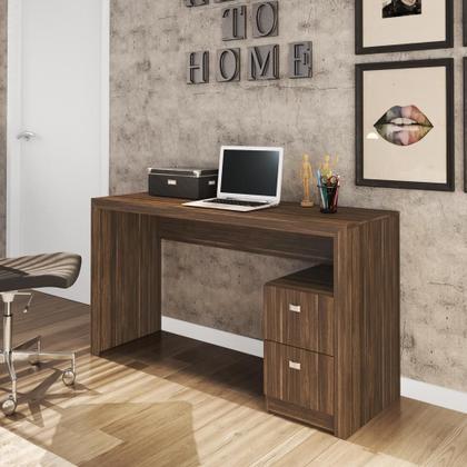 Imagem de Escritório com Mesa para Computador 2 Gavetas Com Armário Prateleiras Portas Nogal - FdECOR