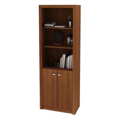 Imagem de Escritório com Mesa para Computador Simples Gavetas Com Armário Pareteleira 2 Portas Amendoa - FdECOR