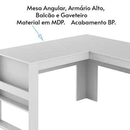 Imagem de Escritório Completo com Mesa Angular Armário Alto Balcão e Gaveteiro Moon MDP Branco G69 - Gran Belo