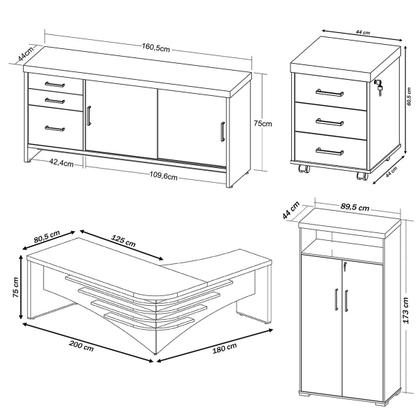 Imagem de Escritório Completo Diretor 4 Portas 6 Gavetas Carvalho/Branco - Artany Móveis