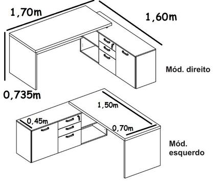 Imagem de Escrivaninha 1,70 x 1,60 Web40 c/ Balcão 1pt 3gv Ameixa/Pto