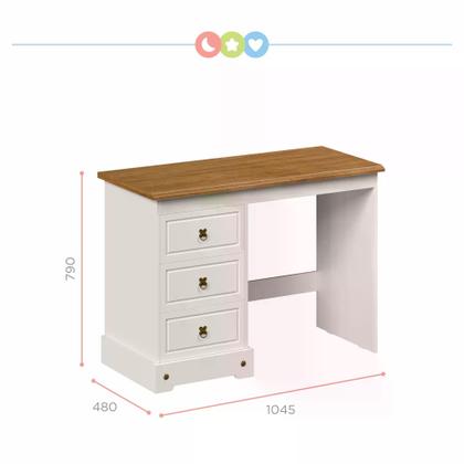 Imagem de Escrivaninha 3 Gavetas com Tampo em Madeira Maciça Smile Creme/Carvalho