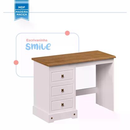Imagem de Escrivaninha 3 Gavetas com Tampo em Madeira Maciça Smile Creme/Carvalho