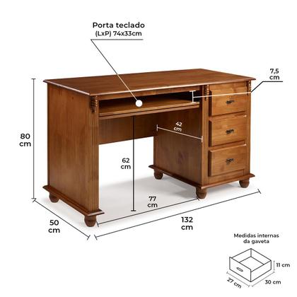 Imagem de Escrivaninha 3 Gavetas Suporte para Teclado Divisor de Ambiente 50605 Linz Moveis - Imbuia Glazer