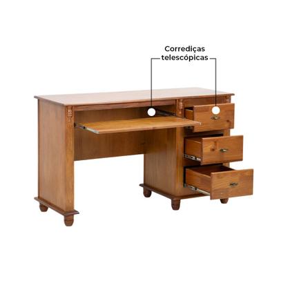 Imagem de Escrivaninha 3 Gavetas Suporte para Teclado Divisor de Ambiente 50605 Linz Moveis - Imbuia Glazer