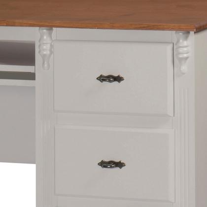 Imagem de Escrivaninha 3 Gavetas Suporte para Teclado Divisor de Ambiente 50605 Linz Moveis - Off White/Imbuia Glazer