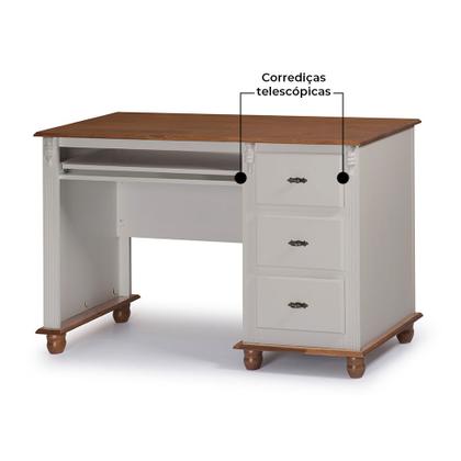 Imagem de Escrivaninha 3 Gavetas Suporte para Teclado Divisor de Ambiente 50605 Linz Moveis - Off White/Imbuia Glazer