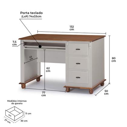 Imagem de Escrivaninha 3 Gavetas Suporte para Teclado Divisor de Ambiente 50605 Linz Moveis - Off White/Imbuia Glazer