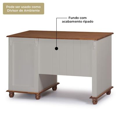 Imagem de Escrivaninha 3 Gavetas Suporte para Teclado Divisor de Ambiente 50605 Linz Moveis - Off White/Imbuia Glazer