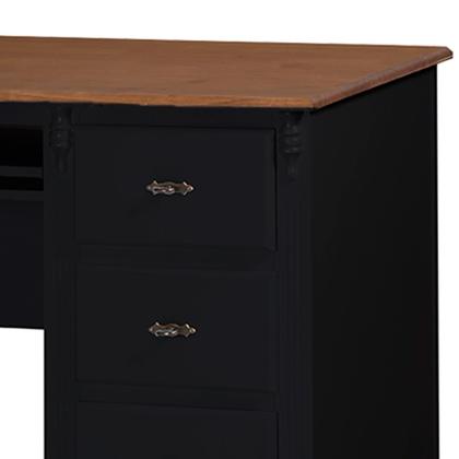 Imagem de Escrivaninha 3 Gavetas Suporte para Teclado Divisor de Ambiente 50605 Linz Moveis - Preto/Imbuia Glazer