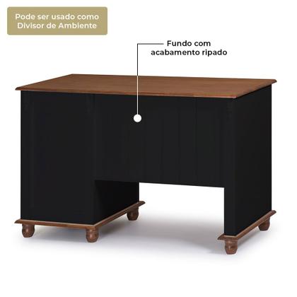 Imagem de Escrivaninha 3 Gavetas Suporte para Teclado Divisor de Ambiente 50605 Linz Moveis - Preto/Imbuia Glazer