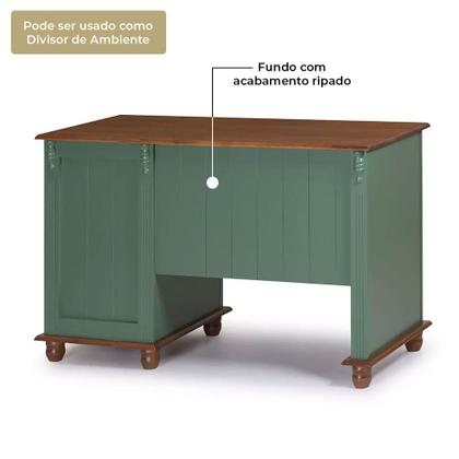 Imagem de Escrivaninha 3 Gavetas Suporte para Teclado Divisor de Ambiente 50605 Linz Moveis - Verde Musgo/Imbuia Glazer