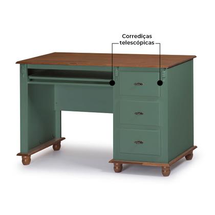 Imagem de Escrivaninha 3 Gavetas Suporte para Teclado Divisor de Ambiente 50605 Linz Moveis - Verde Musgo/Imbuia Glazer