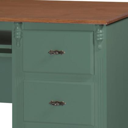 Imagem de Escrivaninha 3 Gavetas Suporte para Teclado Divisor de Ambiente 50605 Linz Moveis - Verde Musgo/Imbuia Glazer