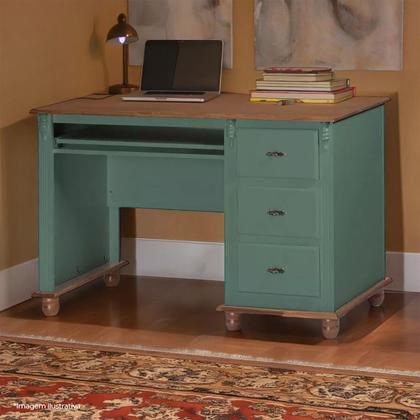 Imagem de Escrivaninha 3 Gavetas Suporte para Teclado Divisor de Ambiente 50605 Linz Moveis - Verde Musgo/Imbuia Glazer