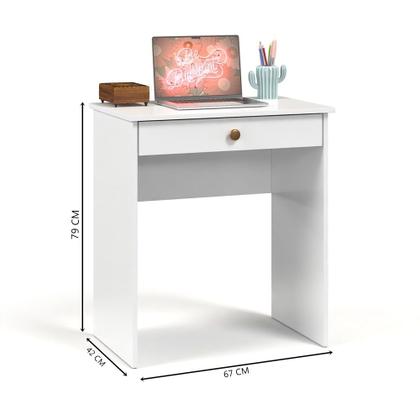 Imagem de Escrivaninha Bancada para Notebook Quarto Mesa de Computador Home Office Estudo Estação de Trabalho com 1 Gaveta Estilo Branco