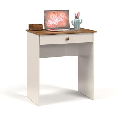 Imagem de Escrivaninha Bancada para Notebook Quarto Mesa de Computador Home Office Estudo Estação de Trabalho com 1 Gaveta Estilo Offwhite/Freijó