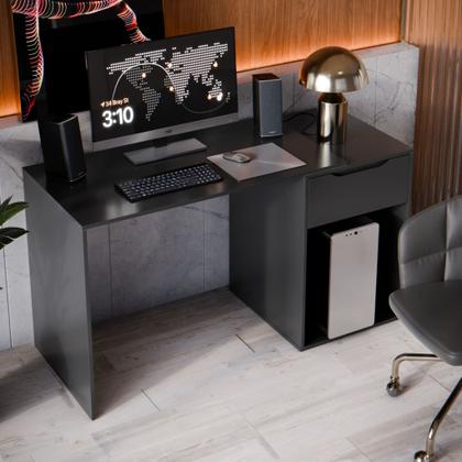 Imagem de Escrivaninha Bancada para Notebook Quarto Mesa de Computador Home Office Estudo Estação de Trabalho com 1 Gaveta Flow Preto