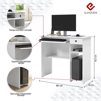 Imagem de Escrivaninha Bancada para Notebook Quarto Mesa de Computador Home Office Estudo Estação de Trabalho com 1 Gaveta Viena Branco