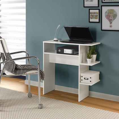 Imagem de Escrivaninha Branca Madeira MDF Compacta Mesa C/ Prateleiras