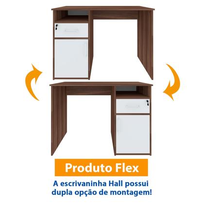 Imagem de Escrivaninha Com 1 Porta e 1 Gaveta Artany Hall Cor Ipê com Branco