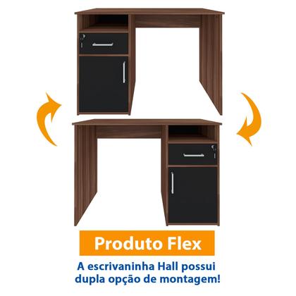 Imagem de Escrivaninha Com 1 Porta e 1 Gaveta Artany Hall Cor Ipe com Preto