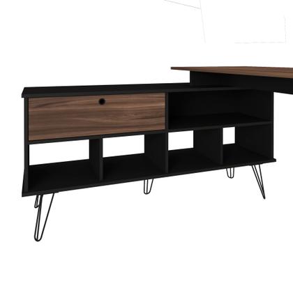 Imagem de Escrivaninha Com 1 Porta e 5 Nichos Artany Dubai Cor Ipê com Preto