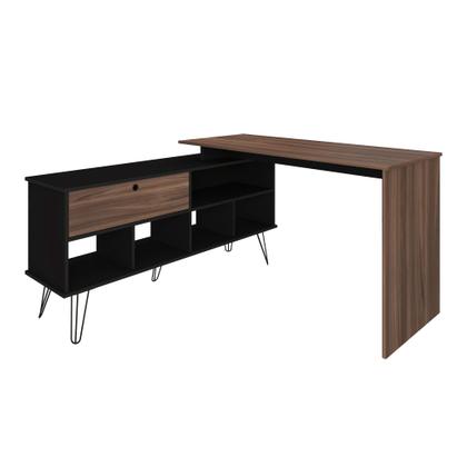 Imagem de Escrivaninha Com 1 Porta e 5 Nichos Artany Dubai Cor Ipê com Preto
