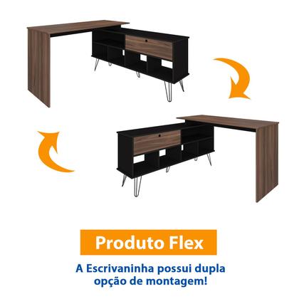 Imagem de Escrivaninha Com 1 Porta e 5 Nichos Artany Dubai Cor Ipê com Preto