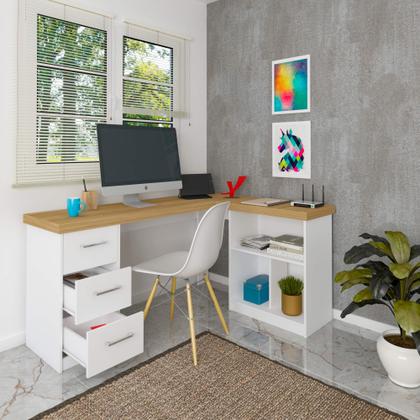 Imagem de Escrivaninha Com 3 Gavetas e 3 Nichos Artany Mali Cor Olmo com Branco