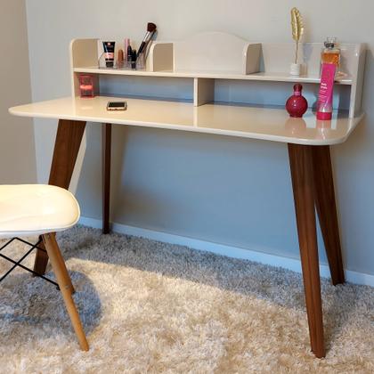 Imagem de Escrivaninha com 5 Nichos 120 cm Penteadeira Feminina Sofia Off White/Cedro 100% em MDF