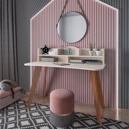 Imagem de Escrivaninha com 5 Nichos 120 cm Penteadeira Feminina Sofia Off White/Cedro 100% em MDF