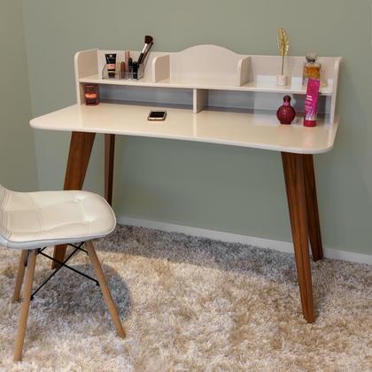 Imagem de Escrivaninha com 5 Nichos 120 cm Penteadeira Feminina Sofia Off White/Cedro 100% em MDF