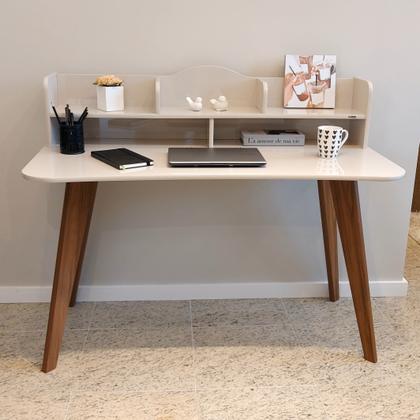 Imagem de Escrivaninha com 5 Nichos 120 cm Penteadeira Feminina Sofia Off White/Cedro 100% em MDF