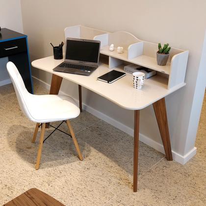 Imagem de Escrivaninha com 5 Nichos 120 cm Penteadeira Feminina Sofia Off White/Cedro 100% em MDF