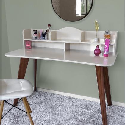 Imagem de Escrivaninha com 5 Nichos 120 cm Penteadeira Feminina Sofia Off White/Cedro 100% em MDF